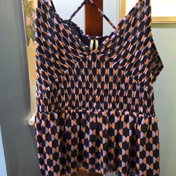 Women's Anthropologie Mesh, Strappy V-Neck Navy and Purple Camisole 3X - Picture 5 of 8